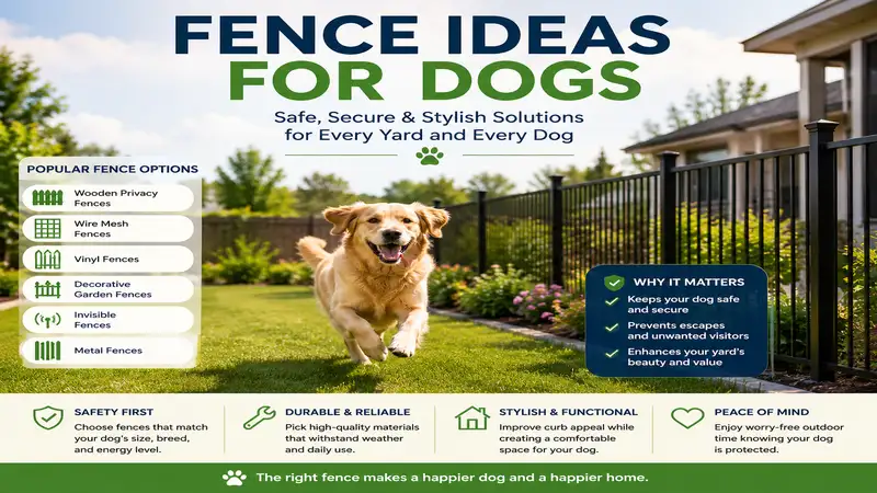 Fence ideas for dogs featuring safe and attractive backyard fencing solutions for pets.