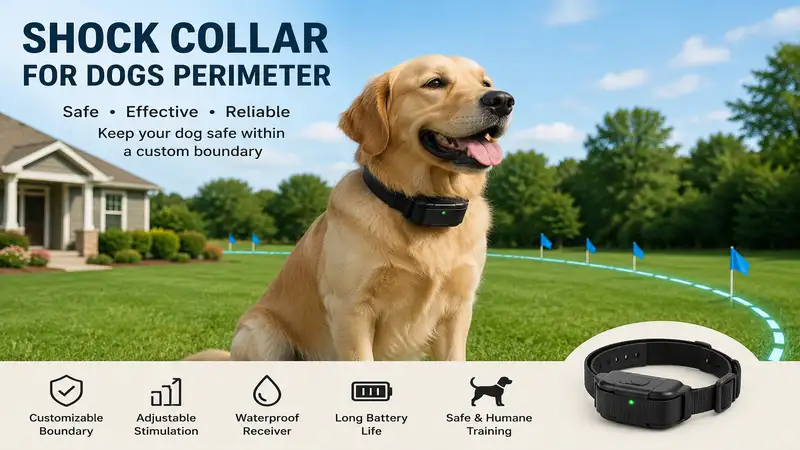 Shock collar for dogs perimeter system used to safely train and contain dogs within a designated outdoor boundary.