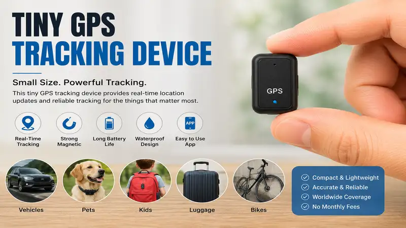 tiny gps tracking device designed for discreet real-time location tracking of vehicles, pets, and personal belongings.