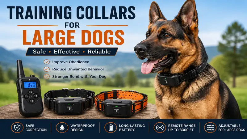 Training collars for large dogs designed for safe, effective, and reliable obedience training.