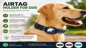 Waterproof airtag holder for dog mounted on a durable dog collar for everyday use.