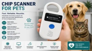 Chip scanner for pets in a handheld design for fast and accurate microchip identification