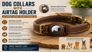 Leather dog collars with airtag holder designed for durability and reliable pet tracking