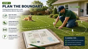 Electric dog fence installation layout plan showing the boundary wire path before installation begins.