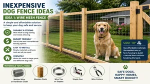 Inexpensive dog fence ideas using wire mesh fencing for small and medium-sized dogs