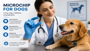 Veterinarian showing a chip para perros before the safe implantation procedure