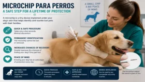 Veterinarian performing a safe microchip para perros implantation during a routine checkup.