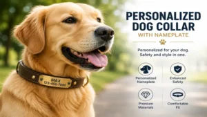personalized dog collar with nameplate for pet identification and everyday safety