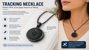 Tracking necklace featuring a sleek GPS-enabled design for everyday use.