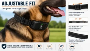 Training collars for large dogs with adjustable straps for a secure and comfortable fit during training.