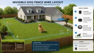 Underground yard layout showing invisible dog fence wire around a residential property