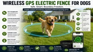 Wireless GPS electric fence for dogs creating customizable boundaries without buried wires