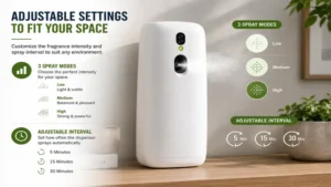 Adjustable spray modes and interval settings for an automatic deodorizer dispenser