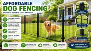 Durable wire panel affordable dog fencing providing reliable security for residential dog owners.