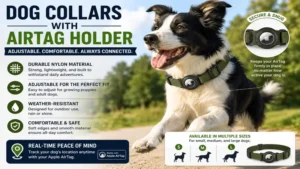 Adjustable nylon dog collars with airtag holder for active dogs and outdoor adventures
