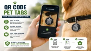 Scanning qr code pet tags with a smartphone to instantly access pet information