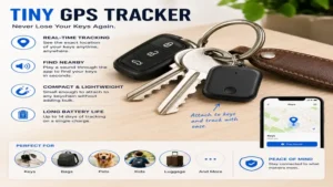 Tiny gps tracker attached to a keychain for locating lost keys quickly