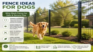 Fence ideas for dogs with durable wire mesh fencing for secure outdoor play areas.