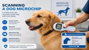 Veterinarian scanning a chip para perros to verify the dog's identification information