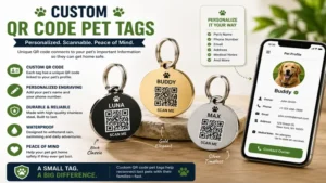 Custom qr code pet tags with personalized engraving for secure pet identification