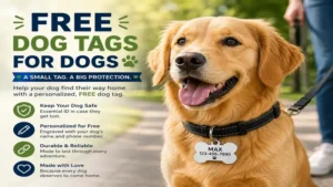 Dog wearing free dog tags for dogs on a secure collar during a walk