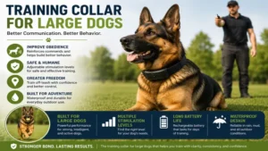 German Shepherd wearing a training collar for large dogs while practicing recall commands