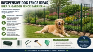 Inexpensive dog fence ideas with decorative garden fencing for residential backyards