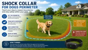 Shock collar for dogs perimeter helping teach pets to respect invisible property boundaries.
