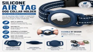 Flexible silicone air tag dog collar holder designed for a comfortable and secure fit.