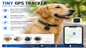 Tiny gps tracker securely attached to a pet collar for live location monitoring