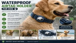 Waterproof airtag holder for dog providing secure protection against rain, mud, and splashes.