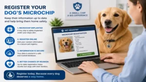 Pet owner completing chip para perros registration in an online pet database
