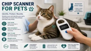 Chip scanner for pets checking a cat's microchip during a veterinary visit