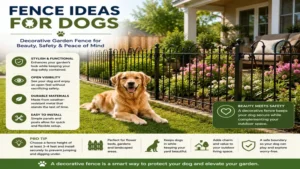Fence ideas for dogs combining decorative garden fencing with reliable pet safety.