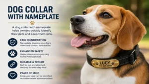 dog collar with nameplate helping owners quickly identify and protect their pets