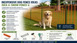 Inexpensive dog fence ideas using portable snow fencing for temporary dog containment
