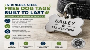 Stainless steel free dog tags for dogs designed for long-lasting use
