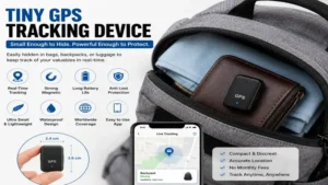 tiny gps tracking device placed inside a backpack to help locate lost belongings.