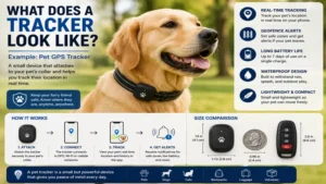 What does a tracker look like when attached to a pet collar for location tracking.
