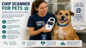 Chip scanner for pets helping animal shelters identify lost pets and reunite them with owners