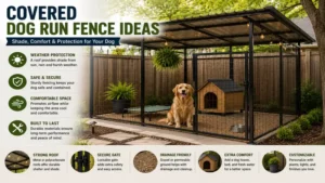 Covered dog run fence ideas for adding shade, comfort, and weather protection