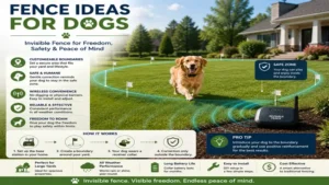 Fence ideas for dogs showing an invisible fence layout for large open properties.