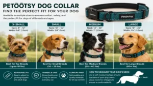 Different size options of the Petootsy dog collar arranged for small, medium, and large dogs