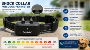Close-up of a shock collar for dogs perimeter receiver designed for adjustable correction levels.
