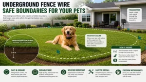 Pet-safe yard protected by wire for underground fence system installation