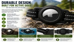 Durable air tag dog collar holder with reinforced construction for active dogs.