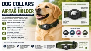 Dog collars with airtag holder featuring a protective silicone case for added Airtag security