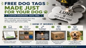 Engraving process for free dog tags for dogs with personalized pet details