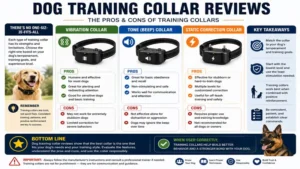 Dog training collar reviews explaining the pros and cons of different training collar options.