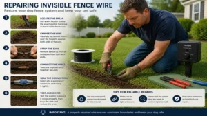 Repair process for damaged invisible dog fence wire to restore fence system performance